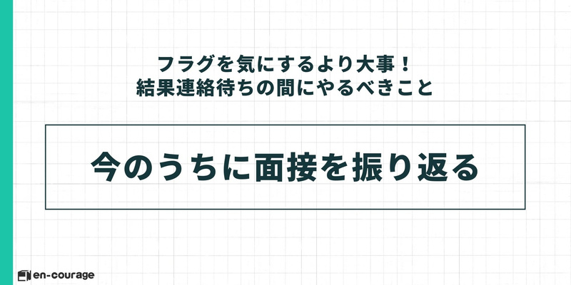 結果待ち期間の過ごし方として、「今のうちに面接を振り返る」ことを推奨するスライド。