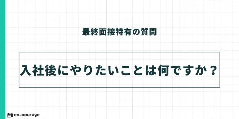 最終面接特有の質問1。「入社後にやりたいことは何ですか？」という問いのテキストスライド。