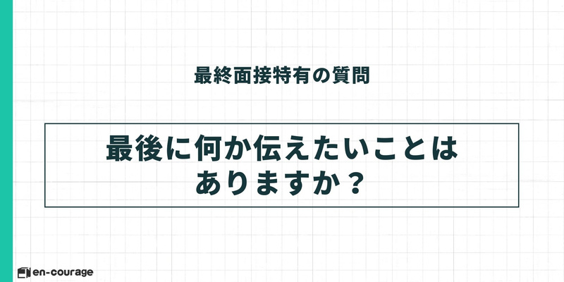 最終面接特有の質問6。「最後に何か伝えたいことはありますか？」という問いのテキストスライド。