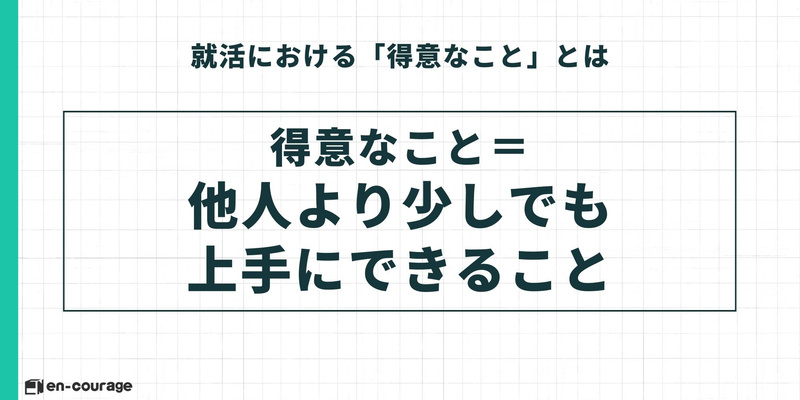 【就活における「得意なこと」とは】「得意なこと＝他人より少しでも上手にできること」というハードルを下げる定義。